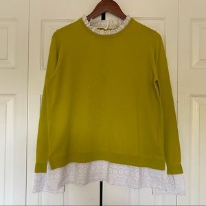 Boden Lime Green Lace Trim Top